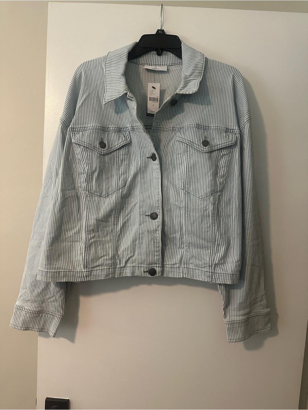 NWT Size 24 Lane Bryant Light Blue Striped Denim Jacket